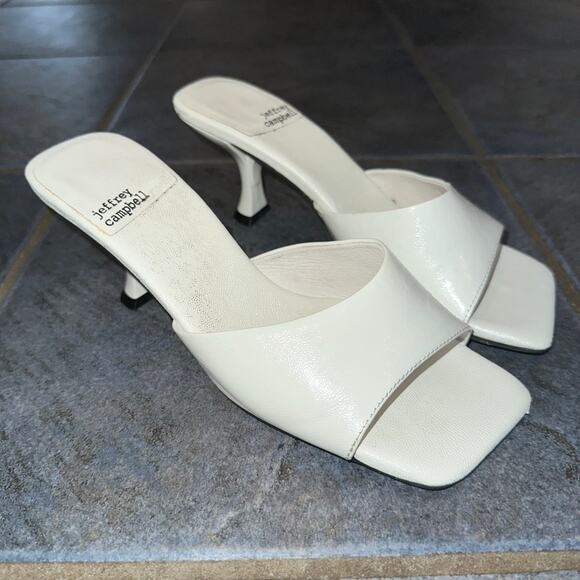 Jeffrey Campbell Mr. Big Square Toe Mule Slide Kitten Heel Sandals White Leather - Picture 5 of 15